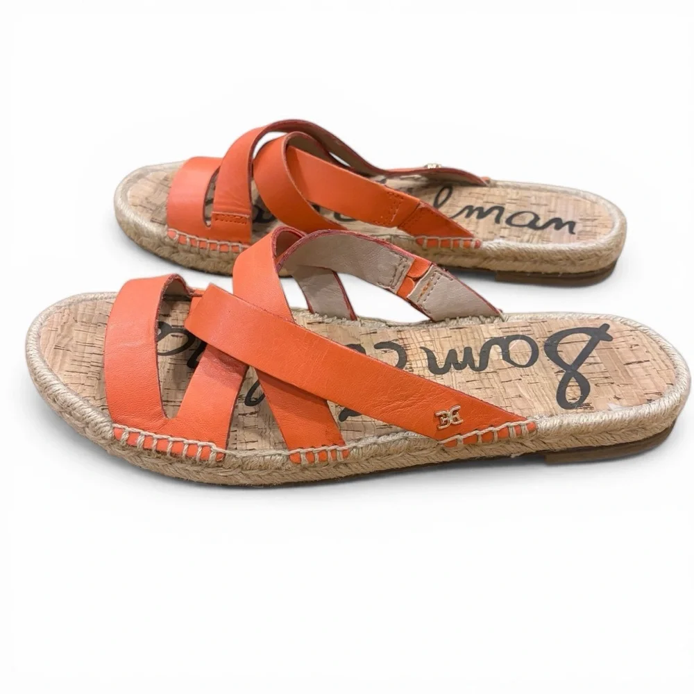Sam Edelman Averie Espadrille Sandals Orange Leather Cork Footbed 9.5 Women Sz M